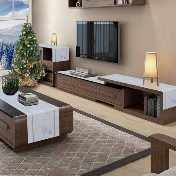 Simhomsen Silver Lined Embroidered  Jewels Snowflake Table Runner 120" x 14" - Picture 3 of 8